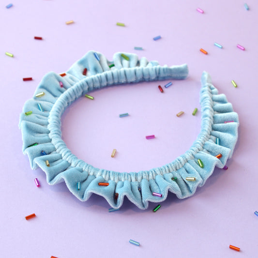 Sprinkle Cupcake Velvet Single Ruffle - Blue