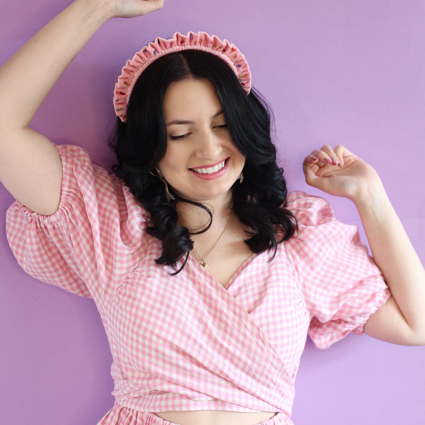 Sprinkle Cupcake Velvet Single Ruffle - Pink